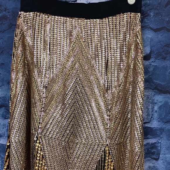 ZARA Gold LIMITED EDITION SEQUIN Geometric Diamond Pattern Skirt - Picture 4 of 9